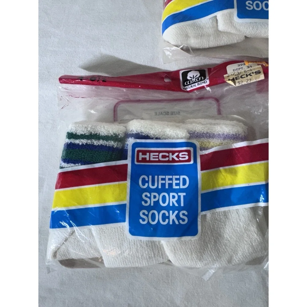 Vintage Hecks Cuffed Sport Socks Kids 4-6.5 Cotton Blend Made In USA Lot of 3